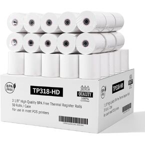 3 1/8 x 230 Thermal Paper Receipt Rolls (50 Pack) 55 GSM Premium Quality, BPA Free Receipt Paper Compatible with Most POS Systems, Cash Registers, Thermal Receipt Paper Rolls