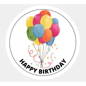 Happy Birthday Stickers, Happy Birthday Balloon Stickers 2" Birthday Balloons Birthday Round Stickers, Mason Jar Stickers, Labels, Set Of 20 Sticker Labels Party Favors Gift Labels