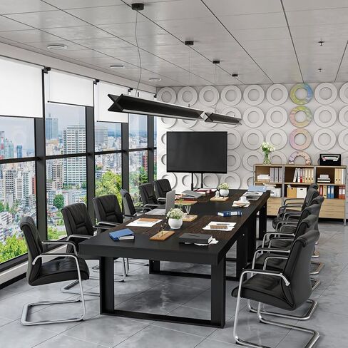 طاولة مؤتمرات مستطيلة Famapy ، إطار معدني أسود ، جوز عميق (86.8'W x 47.2'd x 29.4'h) in Kuwait