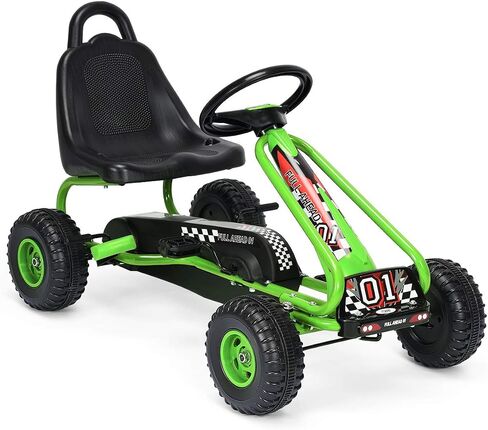 HONEY JOY Go Kart for Kids, 4 Wheel Pedal Powered Go Cart with Steering Wheels & Adjustable Seat, Safety Hand Brake, Non-Slip Tires, Outdoor Off-Road Racer Ride On Pedal Car for Boy Girl (Green) in Saudi Arabia