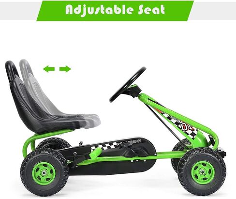 HONEY JOY Go Kart for Kids, 4 Wheel Pedal Powered Go Cart with Steering Wheels & Adjustable Seat, Safety Hand Brake, Non-Slip Tires, Outdoor Off-Road Racer Ride On Pedal Car for Boy Girl (Green) in Saudi Arabia