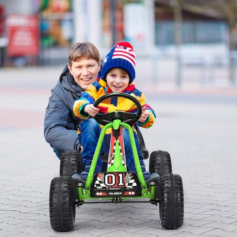 HONEY JOY Go Kart for Kids, 4 Wheel Pedal Powered Go Cart with Steering Wheels & Adjustable Seat, Safety Hand Brake, Non-Slip Tires, Outdoor Off-Road Racer Ride On Pedal Car for Boy Girl (Green) in Saudi Arabia