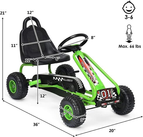 HONEY JOY Go Kart for Kids, 4 Wheel Pedal Powered Go Cart with Steering Wheels & Adjustable Seat, Safety Hand Brake, Non-Slip Tires, Outdoor Off-Road Racer Ride On Pedal Car for Boy Girl (Green) in Saudi Arabia