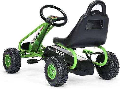HONEY JOY Go Kart for Kids, 4 Wheel Pedal Powered Go Cart with Steering Wheels & Adjustable Seat, Safety Hand Brake, Non-Slip Tires, Outdoor Off-Road Racer Ride On Pedal Car for Boy Girl (Green) in Saudi Arabia