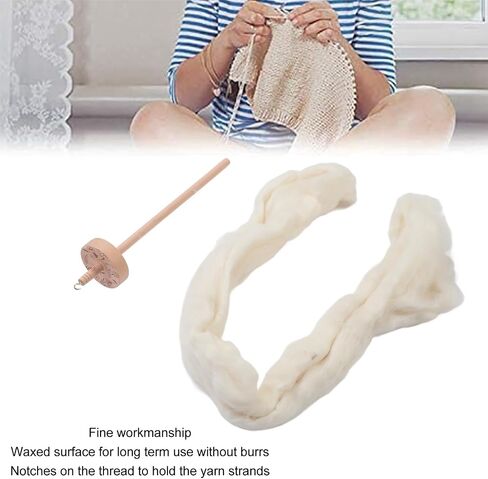 Fosa Wooden Drop Spindle Professional Yarn Kit ، Drop Spindle Yarn Spinner with Wool Top للمبتدئين لإكسسوارات الخياطة in Kuwait