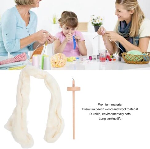 Fosa Wooden Drop Spindle Professional Yarn Kit ، Drop Spindle Yarn Spinner with Wool Top للمبتدئين لإكسسوارات الخياطة in Kuwait
