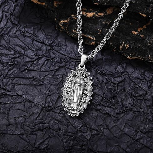 Virgin Mary Necklace 925 Sterling Silver Our Lady of Guadalupe Virgen de Guadalupe Religious Gift in Saudi Arabia