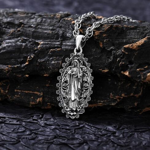 Virgin Mary Necklace 925 Sterling Silver Our Lady of Guadalupe Virgen de Guadalupe Religious Gift in Saudi Arabia