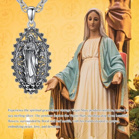 Virgin Mary Necklace 925 Sterling Silver Our Lady of Guadalupe Virgen de Guadalupe Religious Gift in Saudi Arabia
