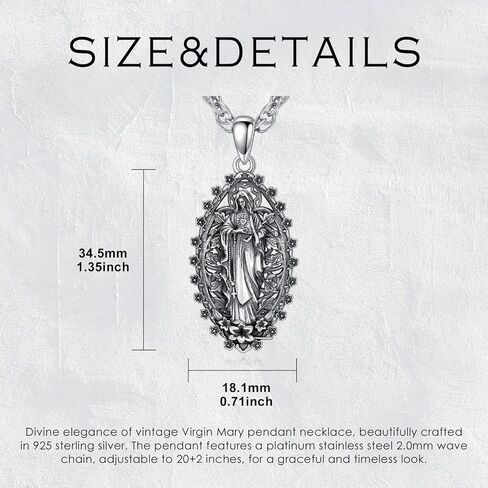 Virgin Mary Necklace 925 Sterling Silver Our Lady of Guadalupe Virgen de Guadalupe Religious Gift in Saudi Arabia