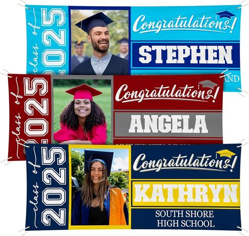 Graduation Banner 2025 Personalized - Your Own School Colors, Message - 17 Color Options 3 Sizes, 13oz Vinyl - Class of 2025 Banner, Outdoor Graduation Decor - Photo in Saudi Arabia