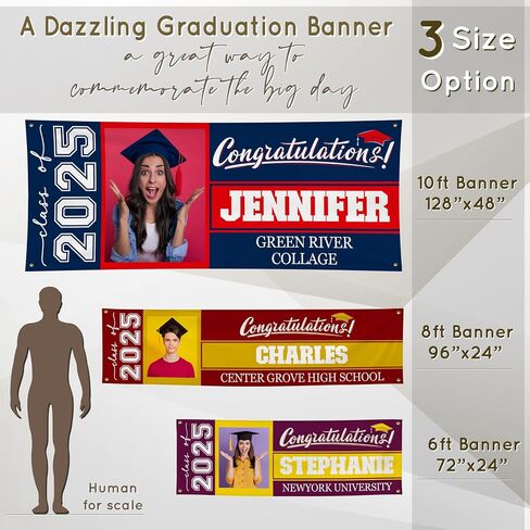 Graduation Banner 2025 Personalized - Your Own School Colors, Message - 17 Color Options 3 Sizes, 13oz Vinyl - Class of 2025 Banner, Outdoor Graduation Decor - Photo in Saudi Arabia