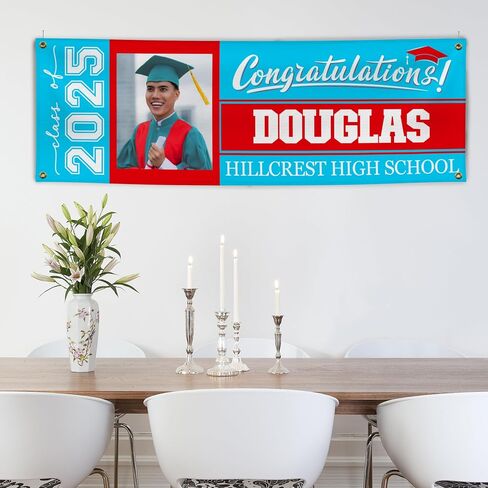 Graduation Banner 2025 Personalized - Your Own School Colors, Message - 17 Color Options 3 Sizes, 13oz Vinyl - Class of 2025 Banner, Outdoor Graduation Decor - Photo in Saudi Arabia