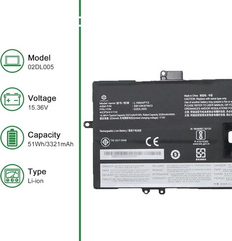 L20C4P71 SB10T83217 5B10W13974 Laptop Battery Replacement for Lenovo ThinkPad X1 Carbon 9th 10th 11th Gen X1 Yoga 6th 7th 8th Gen Series L20M4P71 SB10T83216 L20D4P71 L20L4P71 15.44V 57Wh in Saudi Arabia