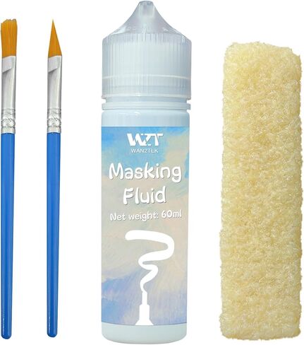 Masking Fluid for Watercolor Painting - 60ml White with a Paintbrush and Eraser - Art Masking Fluid Pen Watercolor Medium Art Supplies for Artists in Kuwait