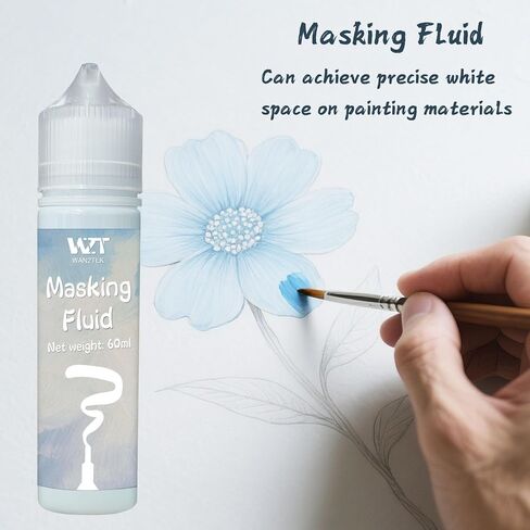 Masking Fluid for Watercolor Painting - 60ml White with a Paintbrush and Eraser - Art Masking Fluid Pen Watercolor Medium Art Supplies for Artists in Kuwait