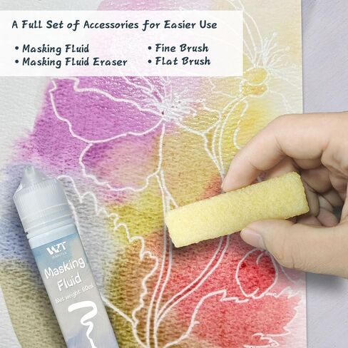 Masking Fluid for Watercolor Painting - 60ml White with a Paintbrush and Eraser - Art Masking Fluid Pen Watercolor Medium Art Supplies for Artists in Kuwait