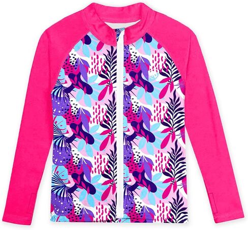 Kids Rash Guard UPF 50+ UV Sun Boy Girl Zip Hiking Shirt Long Sleeve Swim Tops with Thumb Holes Orange 11-12Y in Saudi Arabia