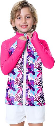 Kids Rash Guard UPF 50+ UV Sun Boy Girl Zip Hiking Shirt Long Sleeve Swim Tops with Thumb Holes Orange 11-12Y in Saudi Arabia