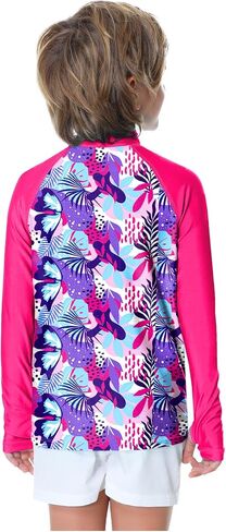 Kids Rash Guard UPF 50+ UV Sun Boy Girl Zip Hiking Shirt Long Sleeve Swim Tops with Thumb Holes Orange 11-12Y in Saudi Arabia