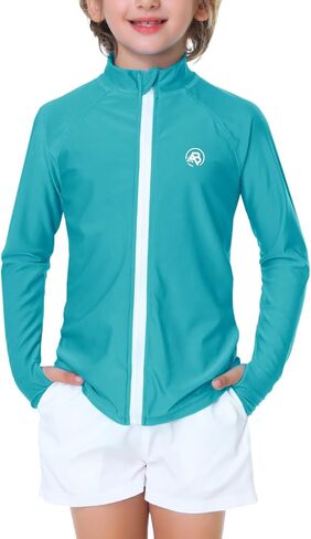 Kids Rash Guard UPF 50+ UV Sun Boy Girl Zip Hiking Shirt Long Sleeve Swim Tops with Thumb Holes Orange 11-12Y in Saudi Arabia