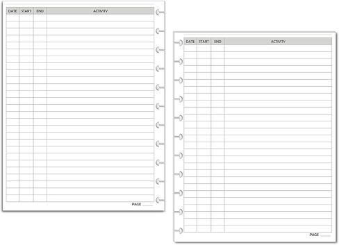 Activity Log Refill Pages fits 9-Disc Classic Happy Planners, Time Activity Tracker Log Refills, Pre-punched Happy Planner Inserts (9 Disc Classic) in Kuwait