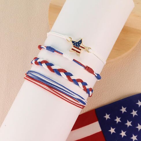 4th of July Bracelets, USA Fourth of July Accessories as 4th of July Outfits for Women, Patriotic Red White and Blue Accessories as American Flag Bracelet, 4th of July Jewelry for Women Men in Kuwait