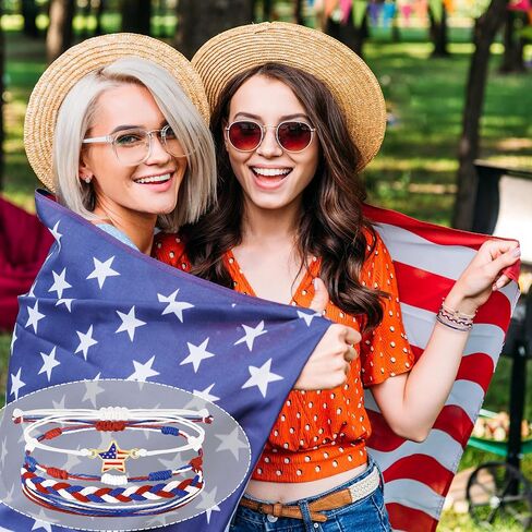 4th of July Bracelets, USA Fourth of July Accessories as 4th of July Outfits for Women, Patriotic Red White and Blue Accessories as American Flag Bracelet, 4th of July Jewelry for Women Men in Kuwait