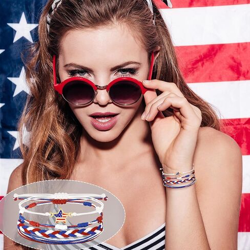 4th of July Bracelets, USA Fourth of July Accessories as 4th of July Outfits for Women, Patriotic Red White and Blue Accessories as American Flag Bracelet, 4th of July Jewelry for Women Men in Kuwait