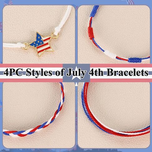4th of July Bracelets, USA Fourth of July Accessories as 4th of July Outfits for Women, Patriotic Red White and Blue Accessories as American Flag Bracelet, 4th of July Jewelry for Women Men in Kuwait