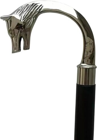 Vintage Brass Silver Wolf Head Walking Stick - Wooden Handmade Foldable Steampunk Walking Stick With Silver Brass Handle - Luxury Royal Victorian Designer Walking Stick For Senior/Men/Women. in Saudi Arabia