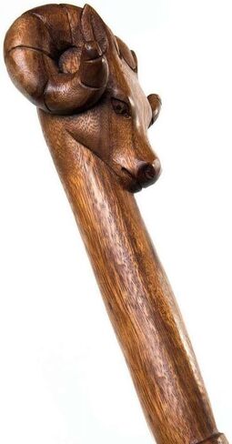 Rare Antique Ram Animal Head Walking Stick - Designer Premium Wooden Carved Walking Cane - Beautiful Handmade Foldable Cane With Ram Animal Handle For Men Women Comfortable Best Gift Idea in Saudi Arabia