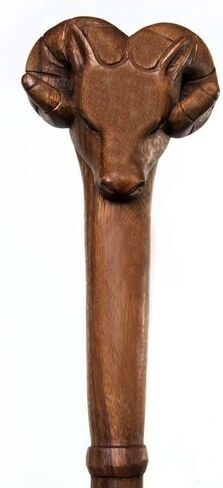 Rare Antique Ram Animal Head Walking Stick - Designer Premium Wooden Carved Walking Cane - Beautiful Handmade Foldable Cane With Ram Animal Handle For Men Women Comfortable Best Gift Idea in Saudi Arabia