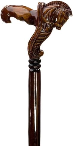 Wooden Horse Engraved Hand carved Cane - Premium Wood Carved Walking Stick Cane With Ergonomic Palm Grip Handle - 36" Brown Handmade Elegant Carved Walking Stick For Men Women in Saudi Arabia
