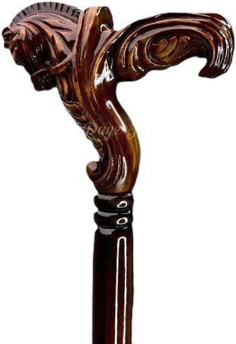 Wooden Horse Engraved Hand carved Cane - Premium Wood Carved Walking Stick Cane With Ergonomic Palm Grip Handle - 36" Brown Handmade Elegant Carved Walking Stick For Men Women in Saudi Arabia