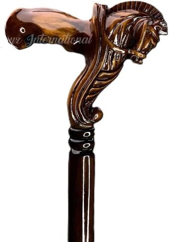 Wooden Horse Engraved Hand carved Cane - Premium Wood Carved Walking Stick Cane With Ergonomic Palm Grip Handle - 36" Brown Handmade Elegant Carved Walking Stick For Men Women in Saudi Arabia