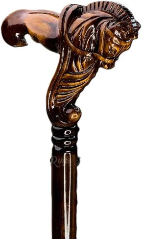 Wooden Horse Engraved Hand carved Cane - Premium Wood Carved Walking Stick Cane With Ergonomic Palm Grip Handle - 36" Brown Handmade Elegant Carved Walking Stick For Men Women in Saudi Arabia