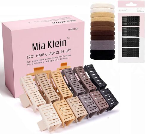 مقاطع مخلب الشعر للنساء 12pcs ، لمسة كبيرة غير انزلاق لجميع أنواع الشعر | 3.5 "& 2" مستطيل مقاطع غير لامعة | مثالي للشعر القصير/الطويل والشعر المجعد ، والأنماط اليومية والحفلات ، محايدة in Kuwait