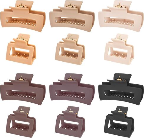 مقاطع مخلب الشعر للنساء 12pcs ، لمسة كبيرة غير انزلاق لجميع أنواع الشعر | 3.5 "& 2" مستطيل مقاطع غير لامعة | مثالي للشعر القصير/الطويل والشعر المجعد ، والأنماط اليومية والحفلات ، محايدة in Kuwait