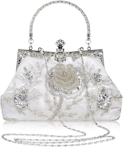 Women's Vintage Floral Beaded Embroidery Clutch Sequin Rhinestone Navy Blue Clutch Purse Embroidered Crossbody Bag Evening Handbag Vintage Bags for Wedding Party Formal Dress Prom in Saudi Arabia