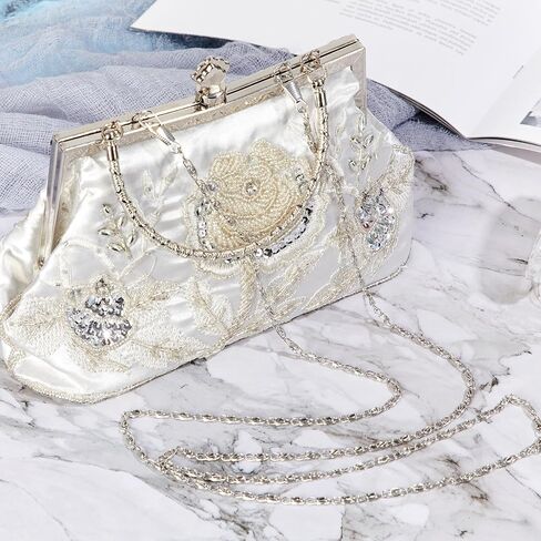Women's Vintage Floral Beaded Embroidery Clutch Sequin Rhinestone Navy Blue Clutch Purse Embroidered Crossbody Bag Evening Handbag Vintage Bags for Wedding Party Formal Dress Prom in Saudi Arabia