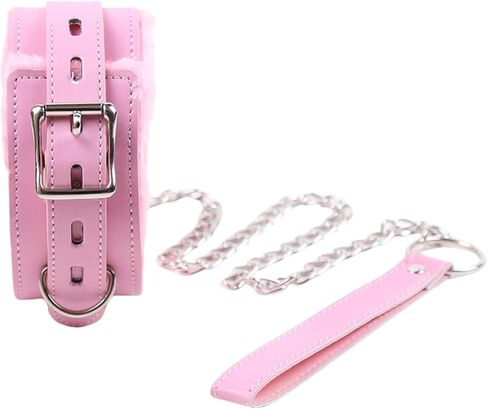 Gothic Leather Collar, PU Leather Fur Lined Collar Necklace, Pet Collar with Detachable Hand Leash Chain in Saudi Arabia