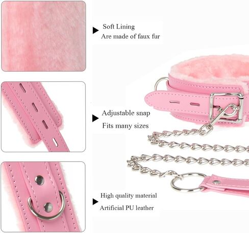 Gothic Leather Collar, PU Leather Fur Lined Collar Necklace, Pet Collar with Detachable Hand Leash Chain in Saudi Arabia