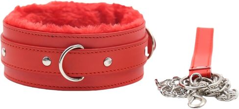 Gothic Leather Collar, PU Leather Fur Lined Collar Necklace, Pet Collar with Detachable Hand Leash Chain in Saudi Arabia