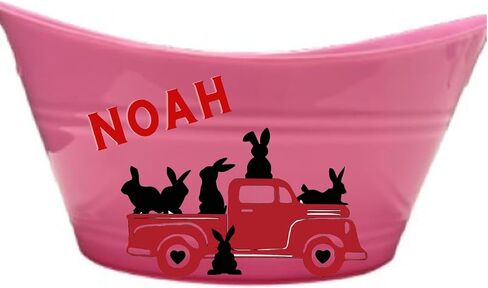 Personalized Truck Easter Basket - Custom Bunny Bucket - Easter Gifts for Kids With Name (White Metal Bucket) in Kuwait