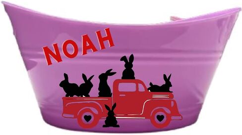 Personalized Truck Easter Basket - Custom Bunny Bucket - Easter Gifts for Kids With Name (White Metal Bucket) in Kuwait