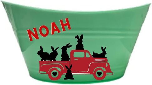 Personalized Truck Easter Basket - Custom Bunny Bucket - Easter Gifts for Kids With Name (White Metal Bucket) in Kuwait