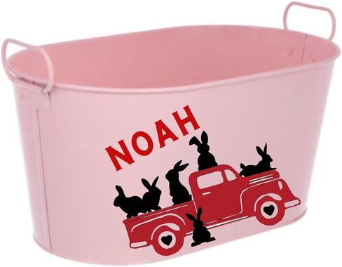 Personalized Truck Easter Basket - Custom Bunny Bucket - Easter Gifts for Kids With Name (White Metal Bucket) in Kuwait