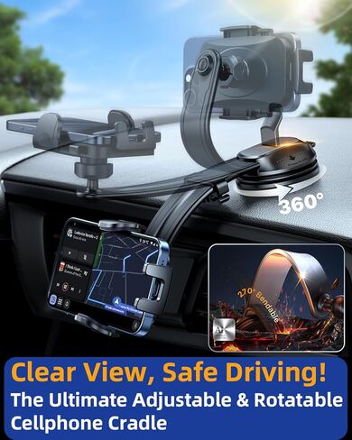 【2024 Ultimate】 حامل هاتف السيارة، ذراع ألومنيوم قابل للانحناء والتعديل، حامل هاتف خلوي للوحة القيادة للسيارة، حامل هاتف على الزجاج الأمامي لهاتف iPhone 15 14 13 12 Pro Max Samsung Pickup Truck، أزرق in Kuwait