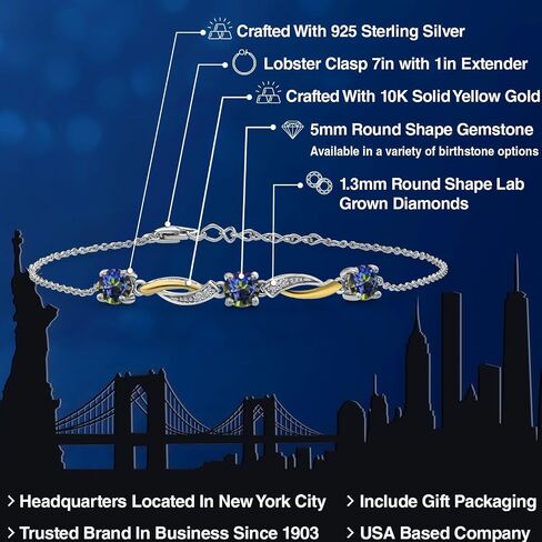 Gem Stone King 925 Silver and 10K Yellow Gold Round Sky Blue Aquamarine and Moissanite Tennis Graduated Bracelet For Women (1.54 Cttw, Gemstone Birthstone, 7 Inch with 1 Inch Extender) in Saudi Arabia